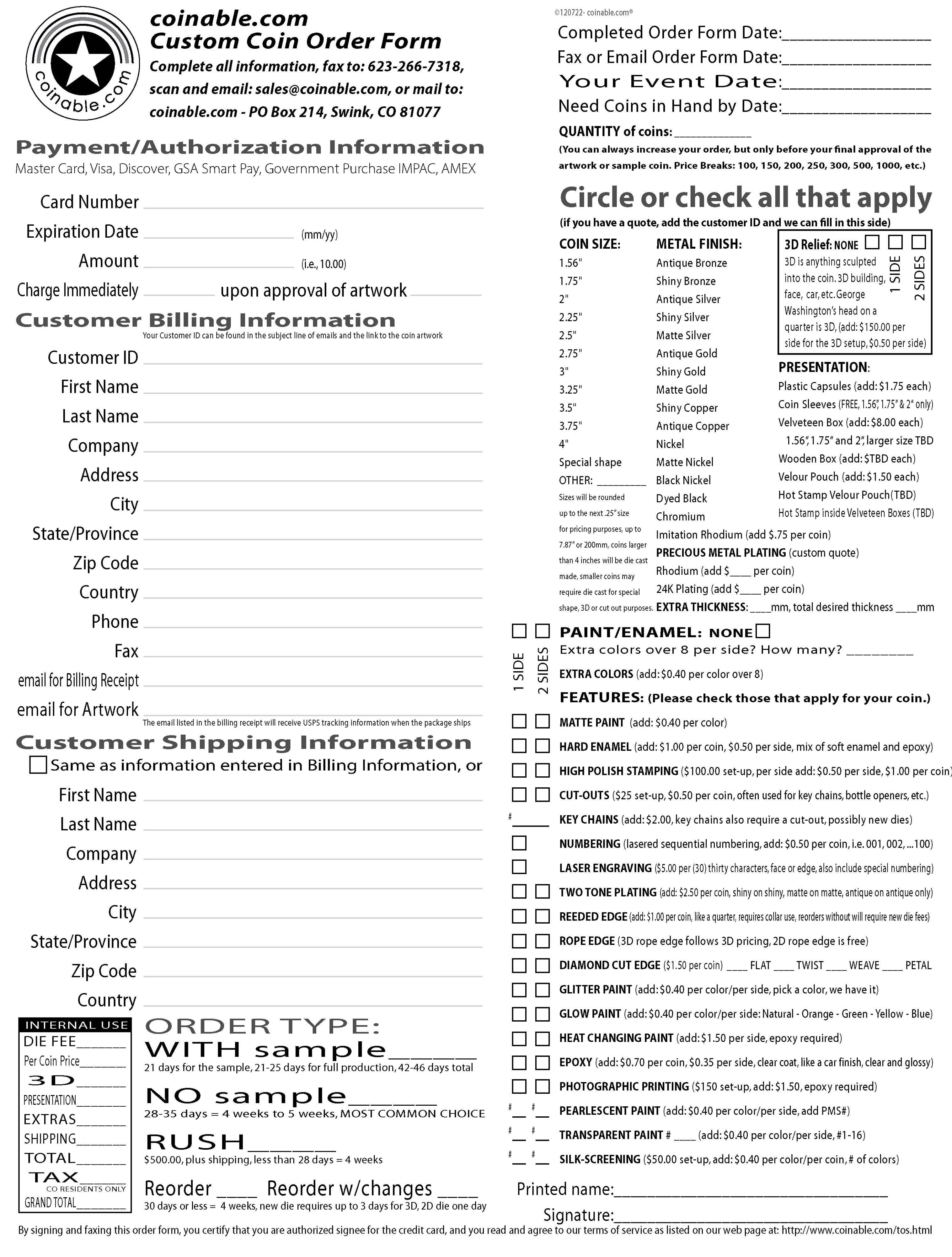 challenge coin order form